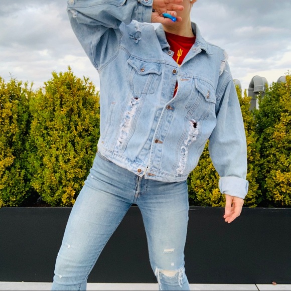 LF Vintage Distress Oversize Jean Jacket Furst Of A Kind MRSP $260 - Picture 9 of 16